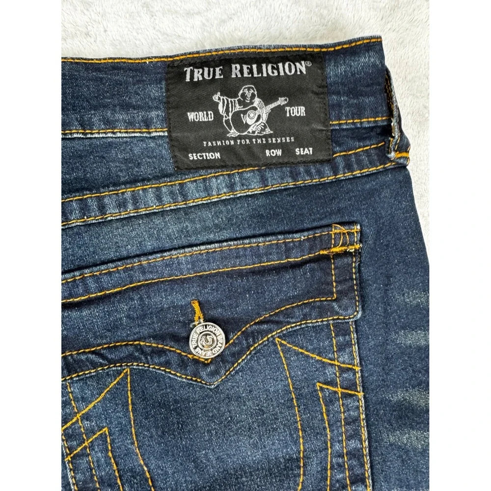 True Religion Men's sz 40 Ricky Relaxed Straight Jeans Dark Wash Bootcut Stretch
